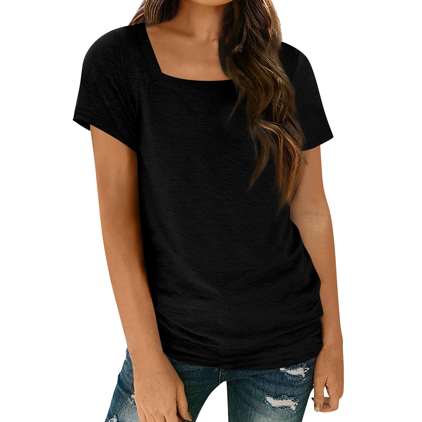 

Womens Tops Casual Spring Summer Tshirts Short Sleeve Square Neck Basic Tee Outfits