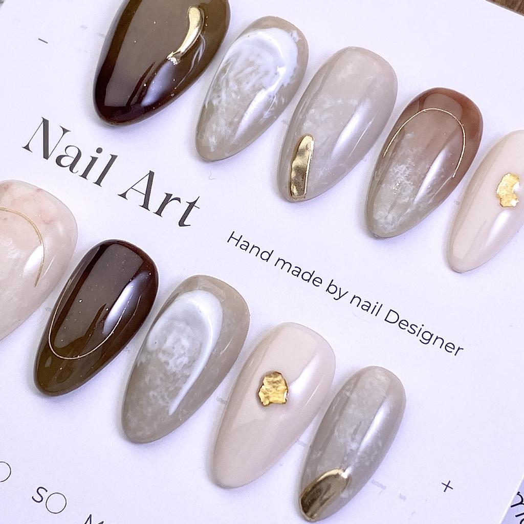 Gradient 3D Brown-Gray Mirror Powder Press-On Nails