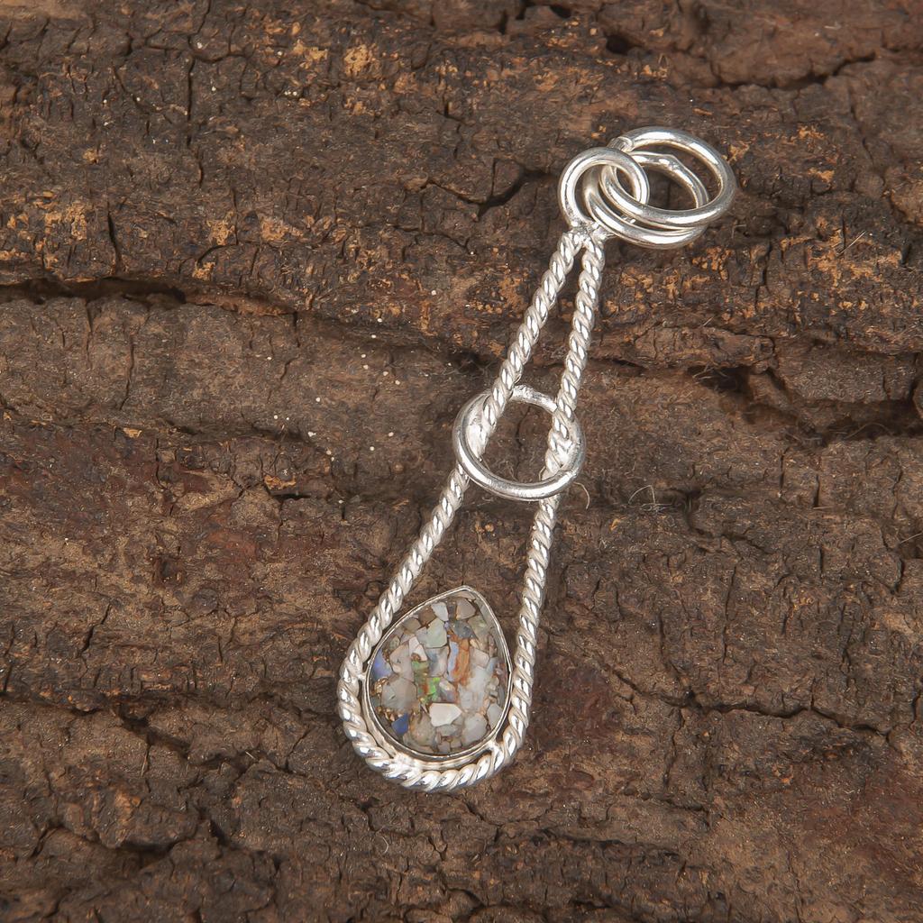 Ethiopian Opal Copper Turquoise Handmade Gemstone Pendant, 925 Solid Sterling Silver Pendant Antique Jewelry, Pendant For Engagement Gift
