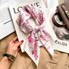 Commuter elegant flower silk scarf women's contrasting color retro printing satin scarf shirt with multi-purpose decorative small scarf
