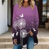 Women Long Sleeve Tunic Top Print Crew Neck Loose Fit Blouse With Pockets Casual Daily Wear Ladies Tops