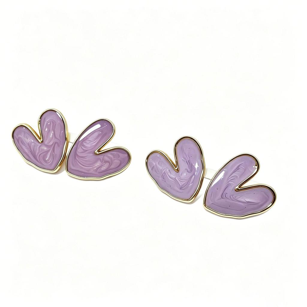 French Heart-Shaped Enamel Dangle Earrings - Stainless Steel, High-End Niche Design, Exquisite Fashion Jewelry