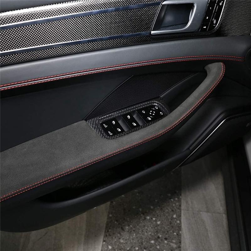A87Q-For Porsche Panamera 2017- Dry Carbon Fiber Car Window Lift Switch Button Frame Cover Trim Decorative Accessories