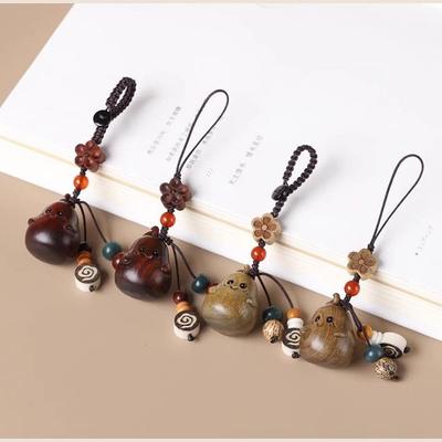 Sandalwood Cartoon Pear Inseparable Couple Mobile Phone Chain, Solid Wood Carving Crafts, Cute Pear Bag Decoration Pendant