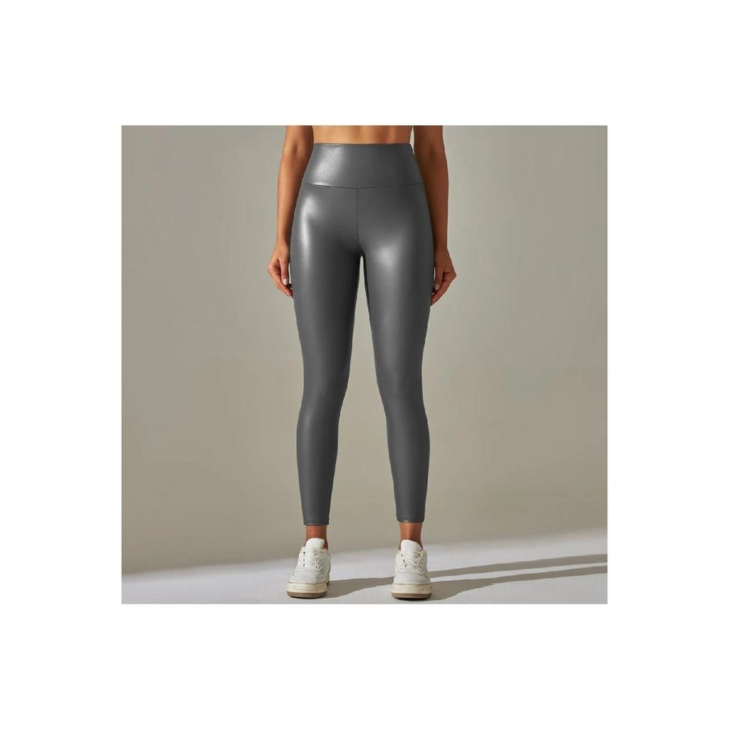 Pu Leder Leggings Hohe Taille Dunkelgrau