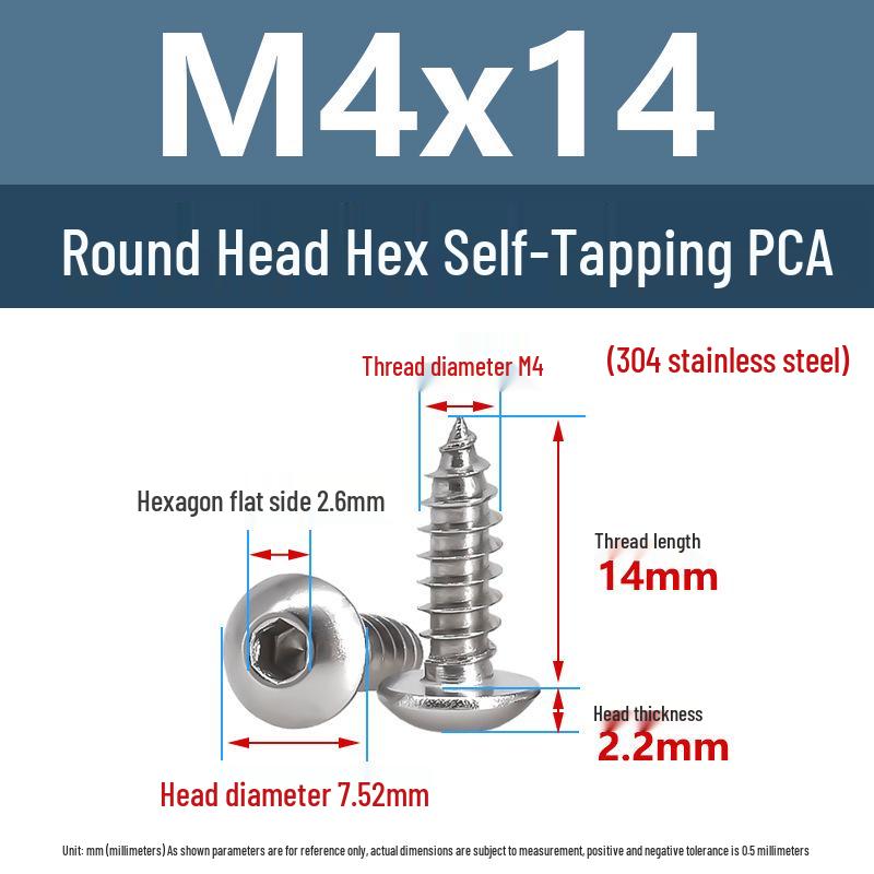 Yigu 304 Stainless Steel Round Head Self-Tapping Allen Screw, M2-M6