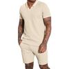 New Summer V-neck Short-sleeved Shorts Two-piece Set with Turn-down Collar Polo Shirt for Men