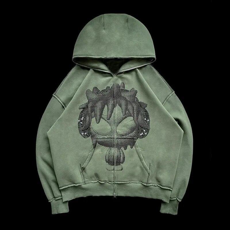 

Ретро-модный брендовый свободный свитер с принтом Y2K, уличное платье в стиле хип-хоп, мужское и женское пальто на молнии