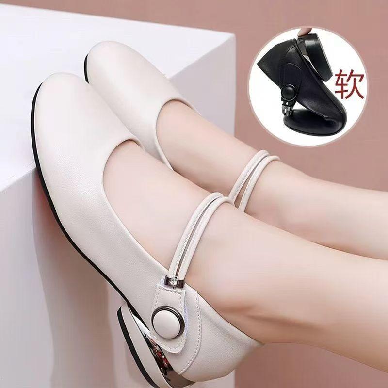 Soft Leather Single Shoes Women's Spring and Summer New Shallow Mouth Flat Bottom Low Heel Women's Leather Shoes Soft Sole Women's Shoes Summer Shoes