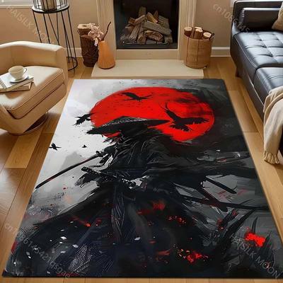 Tiskový koberec ve stylu japonské samurajské inkoustové malby pro ložnici, obývací pokoj, vedle postele, pohovky, podlahová rohožka, moderní domácí dekorace, kusový koberec