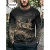 T-shirt da uomo casual a maniche lunghe con stampa, girocollo, per autunno e inverno