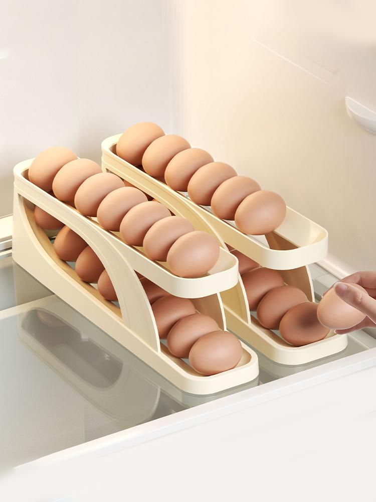 

Роликовый дозатор яиц Холодильник Органайзеры Контейнеры Ящик для хранения Автоматический раздвижной спиральный держатель яиц Гаджеты для домашней кухни