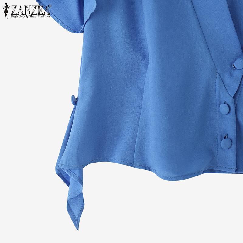 ZANZEA Women Summer V-Neck Casual Short Sleeve Blouse
