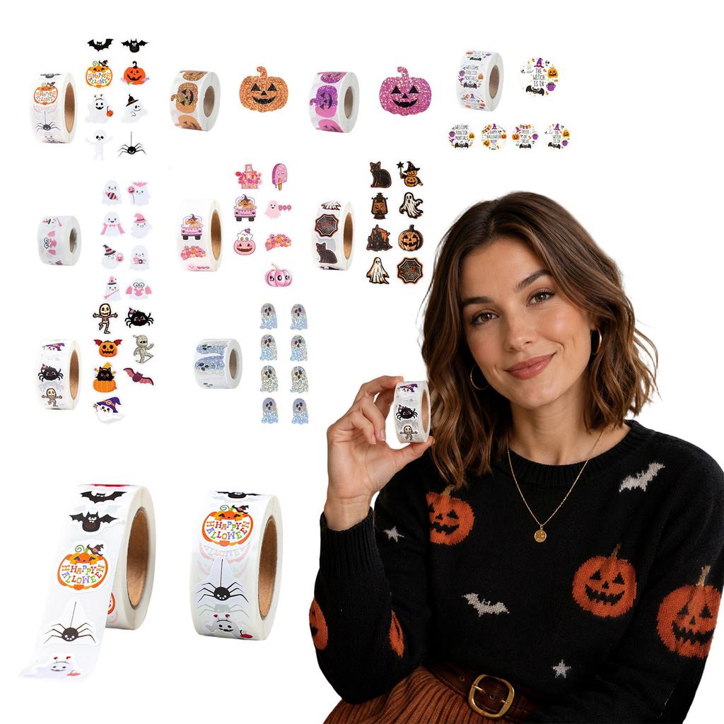 500 Pack Halloween Stickers - Assorted Designs for Party Favors, Bags and Kids Crafts