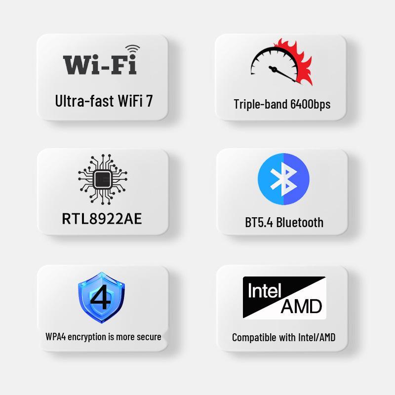 RTL8922 Dual-Band Wireless Network Card with PCIe & Bluetooth 5.4, 2.4G/5G/6G, WIFI7 Receiver for Desktops