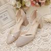 Single shoes women's summer new sequined wedding shoes women's versatile thick heel single shoes one-button bridesmaid fashion medium high heels