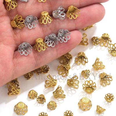 50pcs Stainless Steel Wine Cup Hollow Flower Trumpet Bead End Caps For DIY Jewelry Making Finding Supplies Accessories