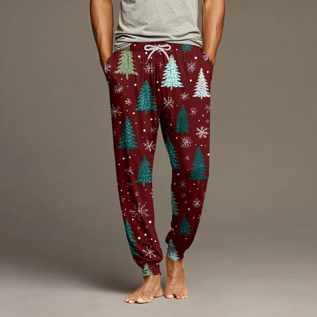 Pánské ležérní kalhoty se stahovací šňůrkou, kapsami a manžetami, domácí spací kalhoty