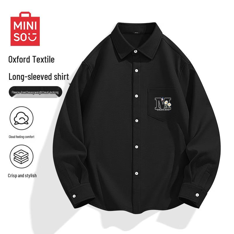 MINISO Men s Warm Oxford Fleece-Lined Long-Sleeve Shirt XL