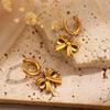 Stainless Steel Bowknot Hoop Huggie Earrings For Women Fashion Gold Color Hollow Bow Tie Drop Earrings Waterproof Jewelry Gifts