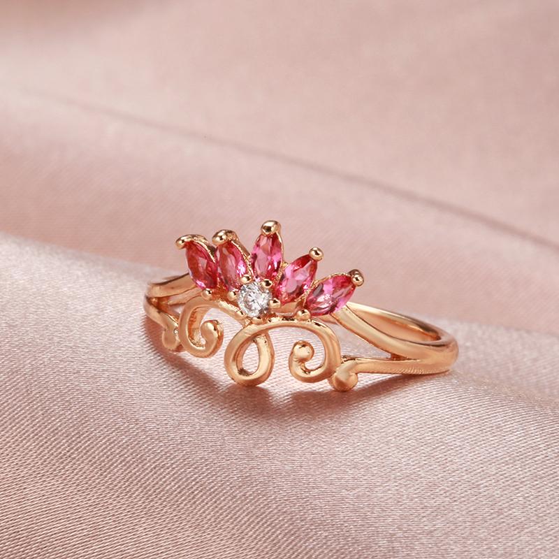 Neu im Ring für Damen Mode Rosa Natur Zirkon Roségold Farbe Hohlblume Ethnisch Braut Vintage Schmuck