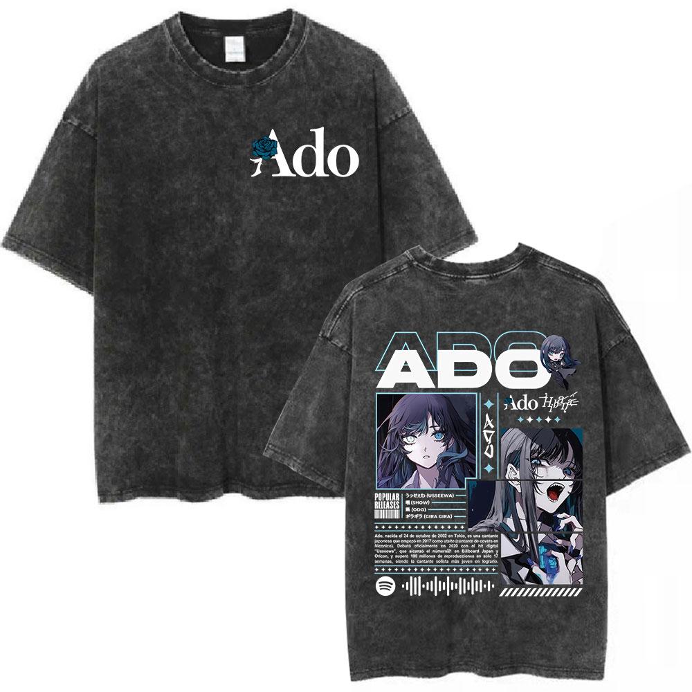 Ado Red Rose 2025 World Tour Hibana Vintage Washed T Shirts Men Women Fashion Harajuku T-shirt High Quality 100% Cotton T-shirts