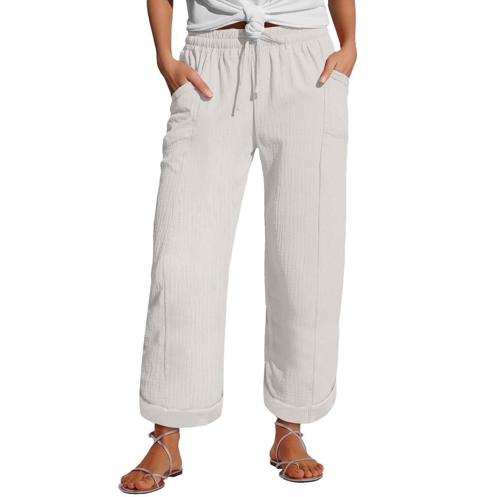Women's Pants Fashion Casual Pants Solid Color Drawstring High Waist Pants With Pockets