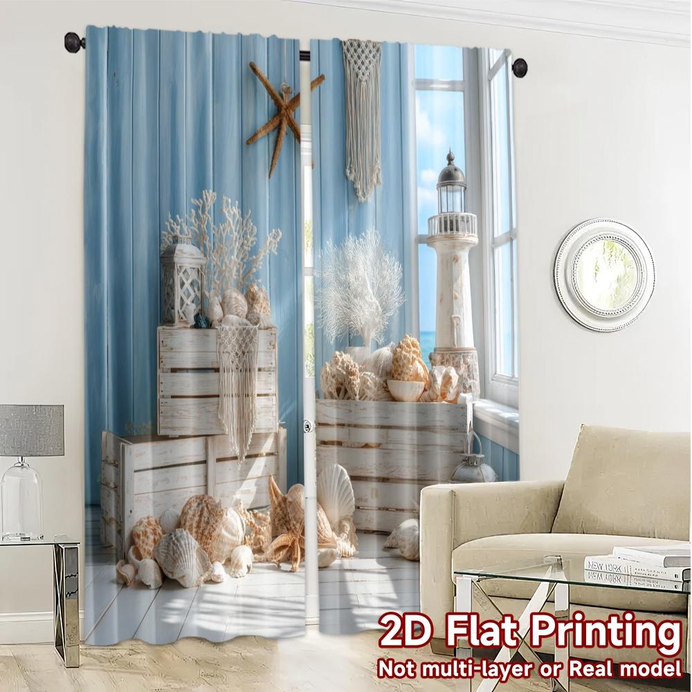 2pcs, 2D FLAT PRINTING Curtains (Without Rod) Coastal Treasures Popular Creative Curtains Versatile 100% Polyester Curtains