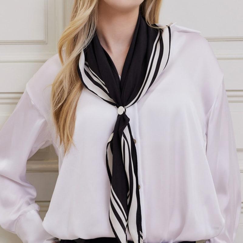 

TOU [Set] NC038 Solid Triangle Chiffon Silk Scarf & Scarfring Black