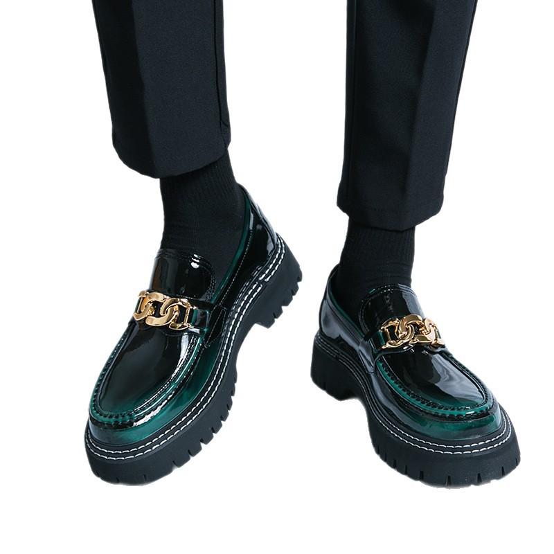 Zapatos de Cuero Gruesos para Aumentar la Altura Moda Cuatro Estaciones Talla Grande para Hombre Zapatos Perezosos de Color Contrastante Mocasines Juveniles para Exteriores