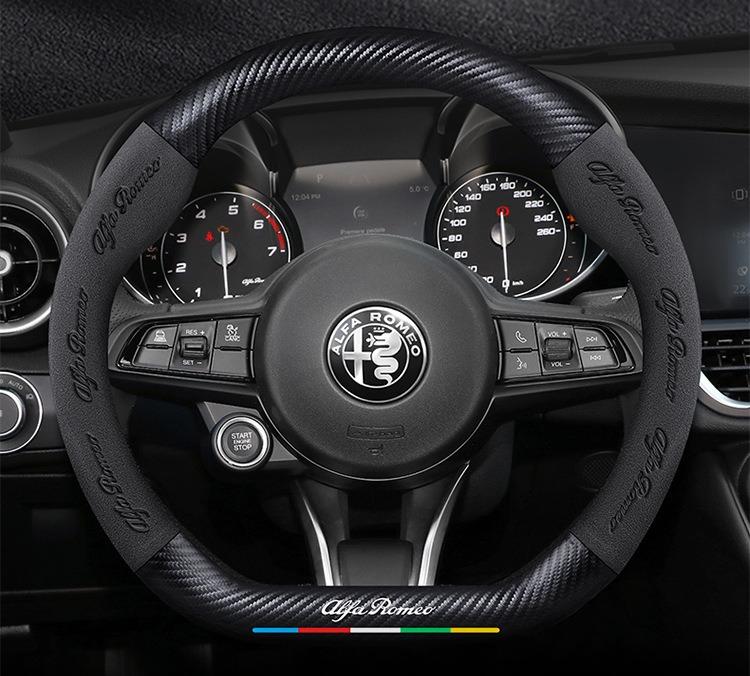 Stickers Carbon Suede Car Steering Wheel Cover For Alfa Romeo GT 147 156 159 166 Giulia Tonale Stelvio Giulietta Mito Milano
