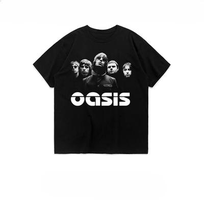Nové letní módní bavlněné tričko s kulatým výstřihem, volným střihem a krátkým rukávem s potiskem rockové kapely Oasis pro muže a ženy