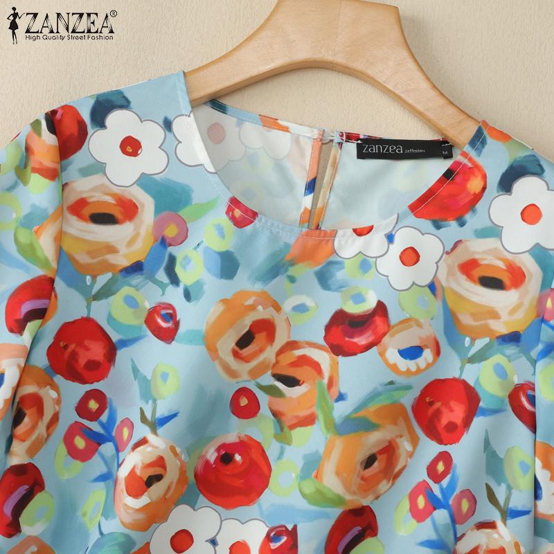 ZANZEA Women Casual Round Neck Summer Short Sleeve Print Blouse