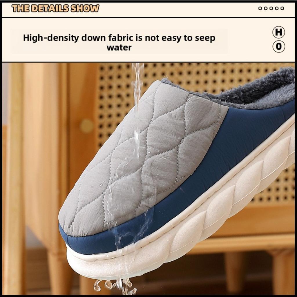 Daunenstoff Baumwollpantoffeln Wasserdicht Herren Zuhause Übergröße Indoor Anti-Rutsch Plüsch Warm Herbst und Winter Baumwollpantoffeln für Damen