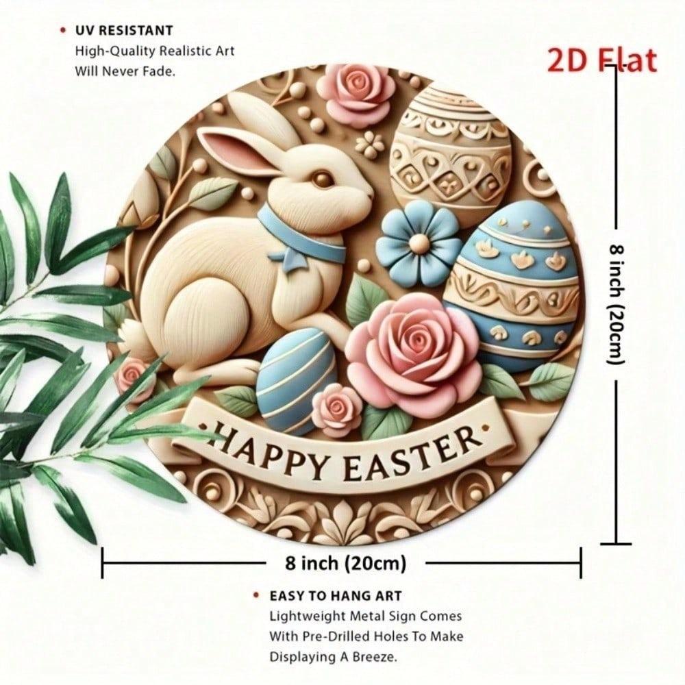 Easter Bunny Metal Sign 8x8 Round Wall Decor