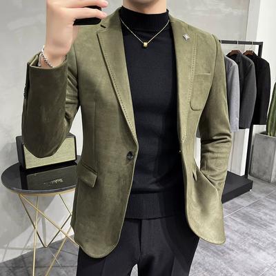 Men's Deerskin Fleece Jacket Suit Coat Blazers Men's Business Leisure Slim Fit Brand Fashion High Quality Single Button Suit Coat