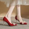 8330-5 High heels women's thin heels 2025 new wedding shoes pointed head shallow mouth side empty Xiuhe wedding dress bridal shoes