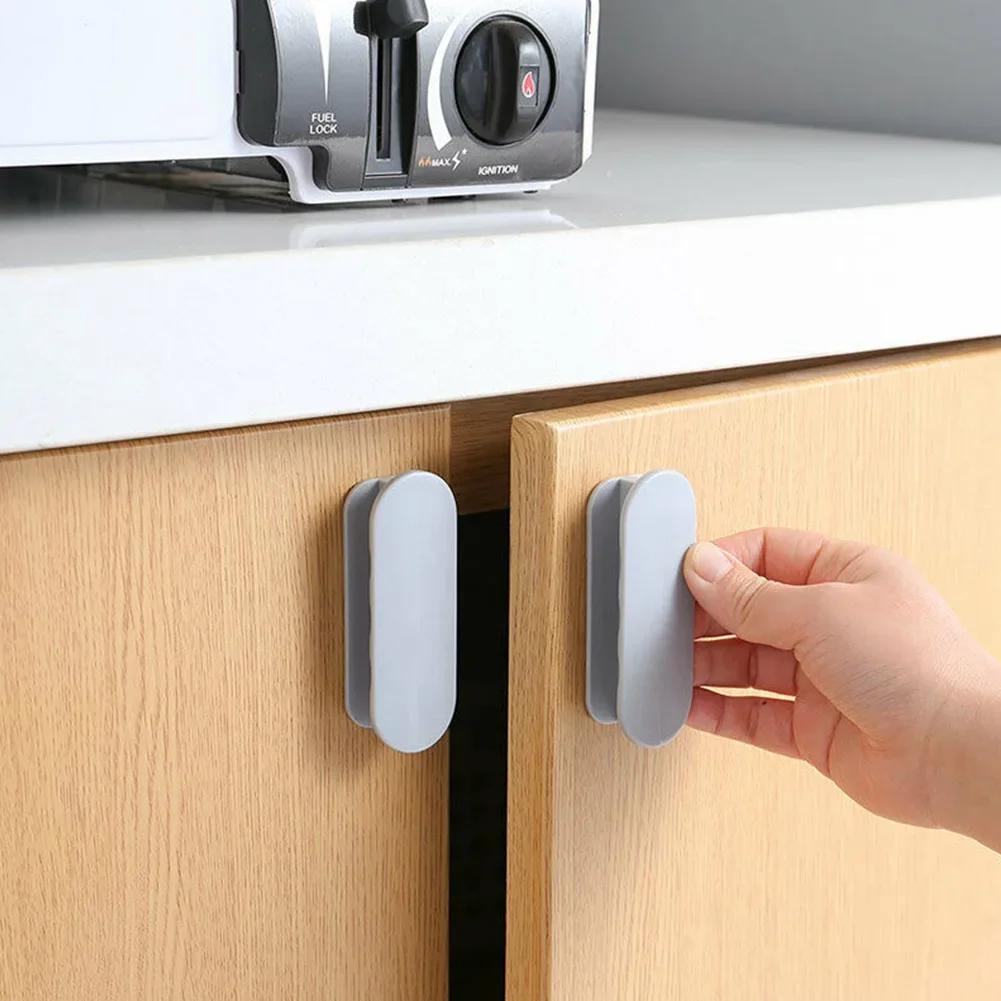 2PCs Punch-Self Adhesive Handle Kitchen Cupboard Cabinet Wardrobe Door Handle Drawer Knobs Sliding Door Pull Hardware