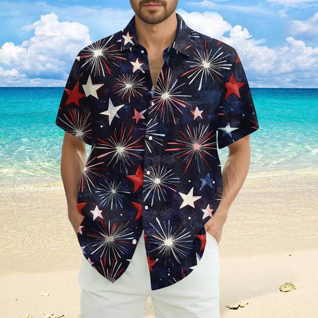 Men's Casual Casual Independence Day Print Short-sleeved Shirt