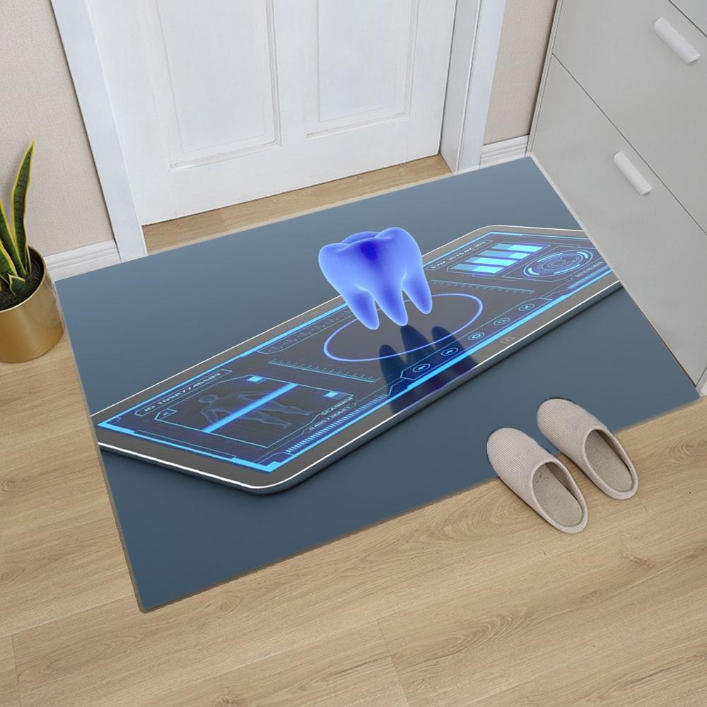 Dental Theme Pattern Door Mat Tooth Designs Smoke Technological Robotic Elements Dental Clinic Door Mat Dental Clinic Door Mat
