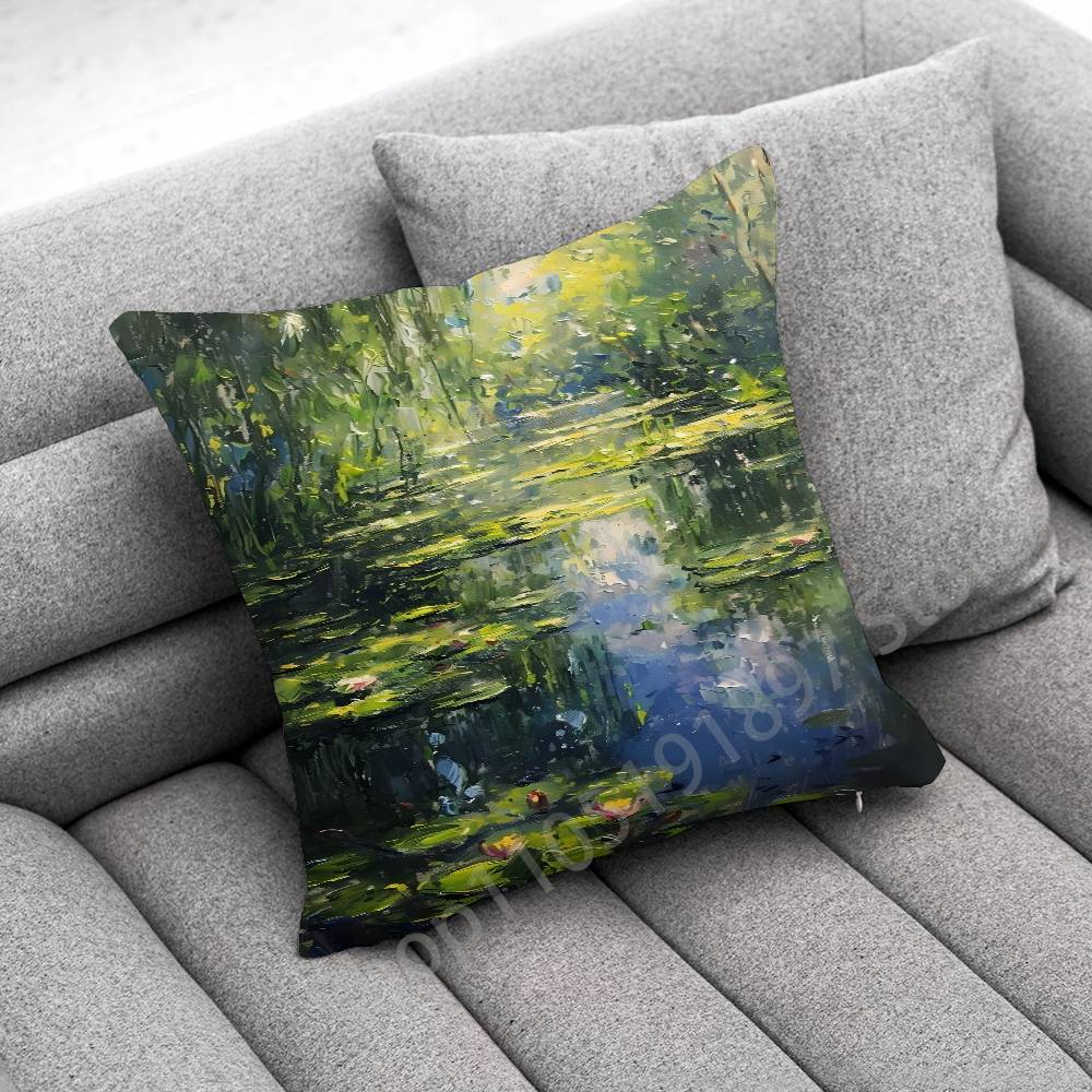 C-Claude Monet Garden Paint Throw Pillow Case For 55x55cm 40x40cm 45x45cm 50x50cm 30x30cm Square Office Pillowship Cover