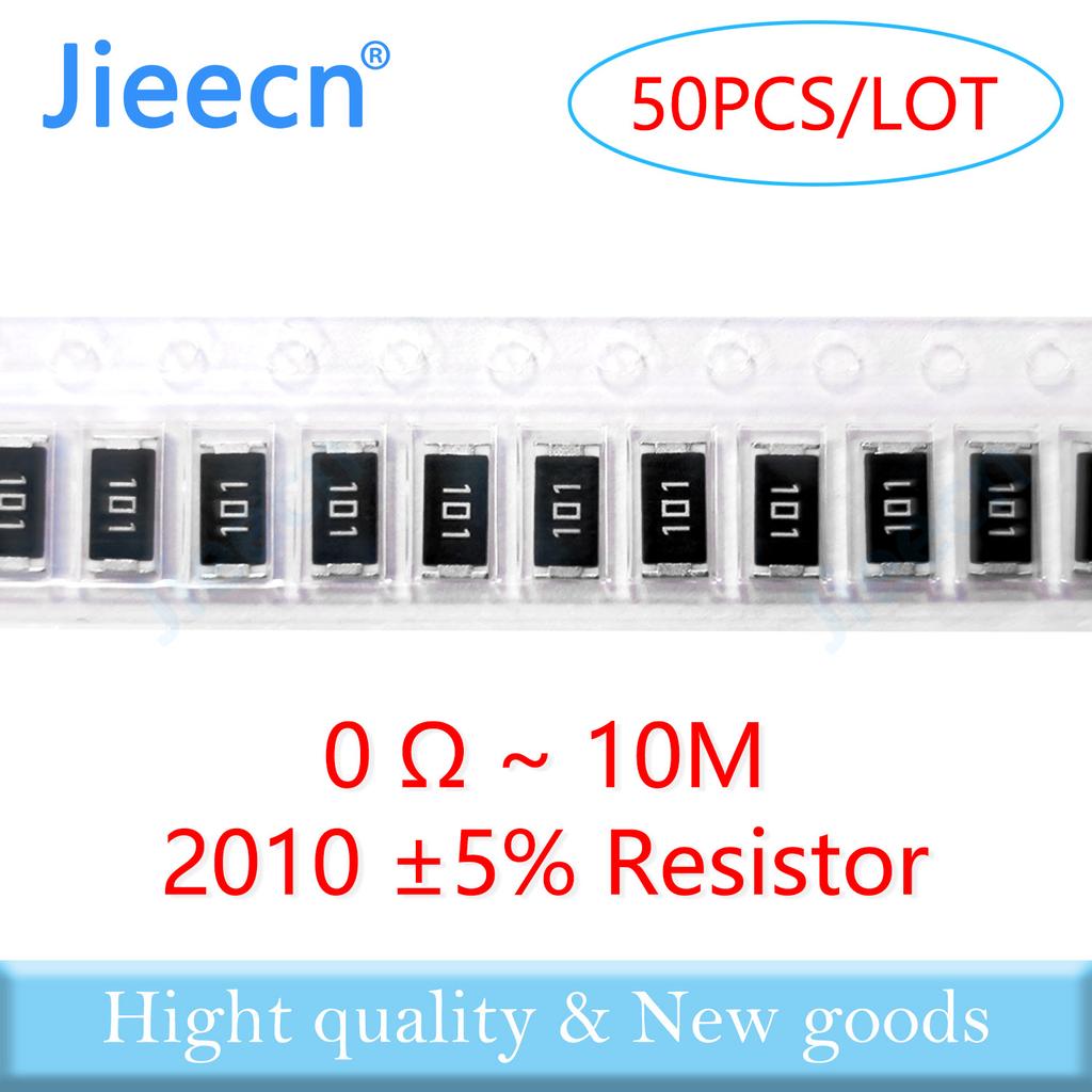 Jieecn 50pcs 2010 J 5% SMD Resistor 0R-10M 3/4W 0 1 10 100 150 220 330 ohm 1K 2.2K 4.7K 10K 100K 1R 10R 100R 150R 220R 5025