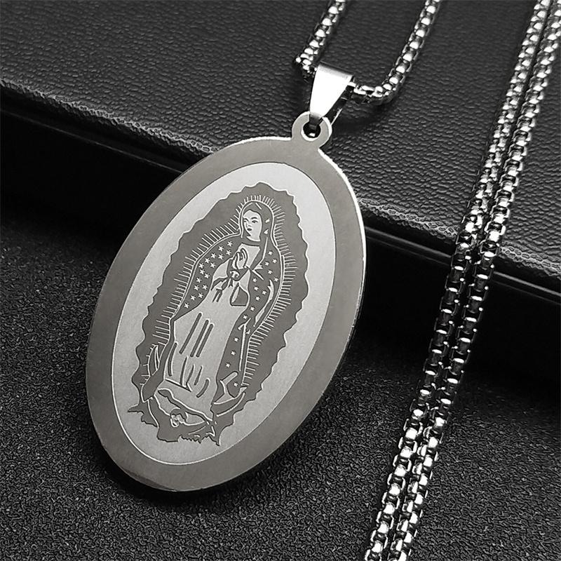 Katholische Jungfrau Maria Medaillen Halskette für Damen Herren Edelstahl Goldfarbe Religiöse Guadalupe Gebetskette Schmuck NZZZ939S02