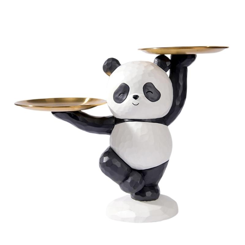 Dekorative Panda-Harzstatue mit Aufbewahrungsschale für Schlüssel und Kleinigkeiten Tier-Skulptur Eingangsbereich Wohnzimmer Tischdekorationen