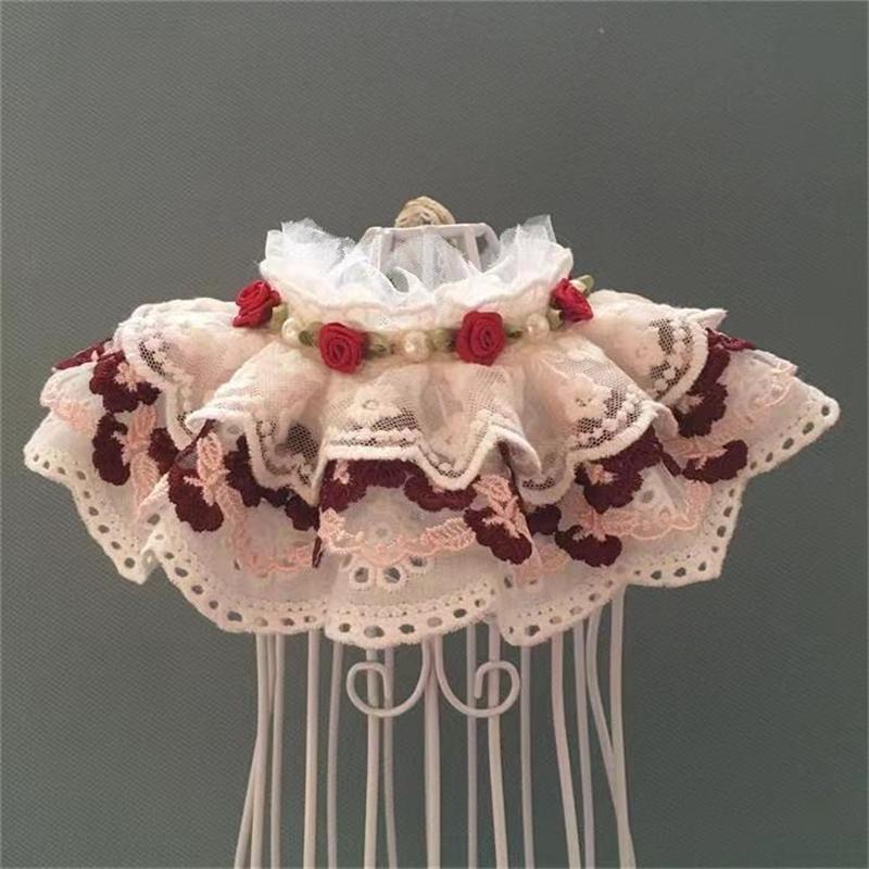Dark Green Bow Knot Pet Cat Necklace Floral Pearl Decorate Bib Neck Collar for Small Medium Dogs Lace Wedding Cats Accessories