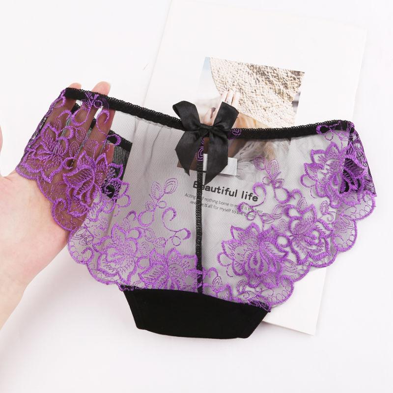 Women Transparent Panties Seamless Briefs Sexy Embroidery Underwear Women K58