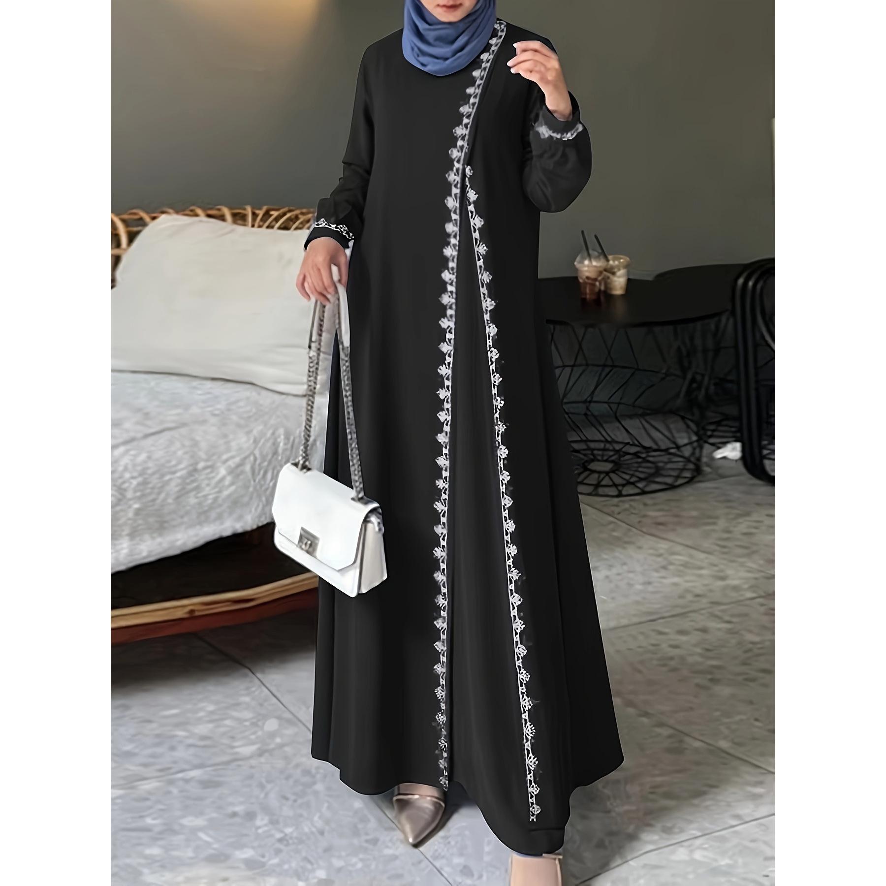 Однотонное кружевное платье - Женская модная длиннорукавная мантия (Юго-Восточная Азия и Ближний Восток) Large чёрный