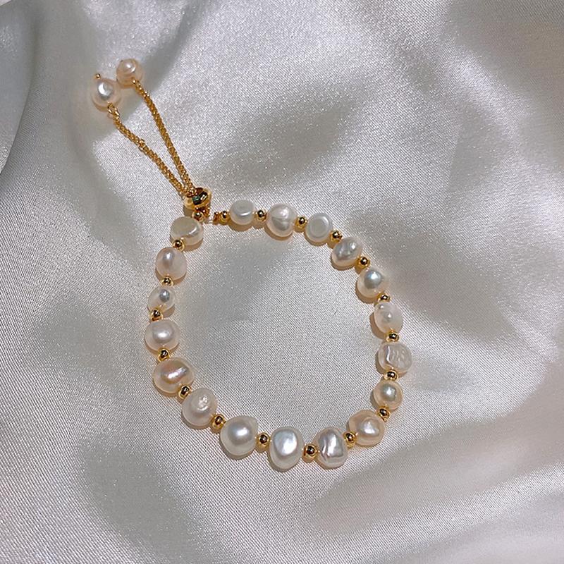 Gold Color Beads Pearls Mixed Adjustable Chain Bracelet Elegant Exquisite Bangles For Women  Jewelry Gift