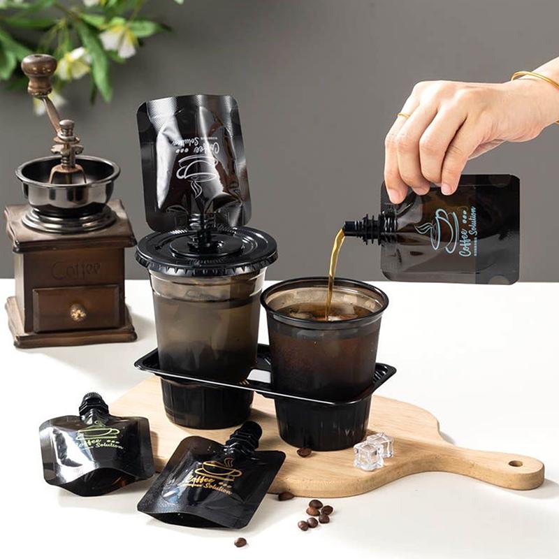 10 Pcs 50/100Ml Plastic Black Self-Standing Coffee Tea Liquid Suction Nozzle Bag Diy Cocoa Matcha Travel Beverage Portable Pouch
