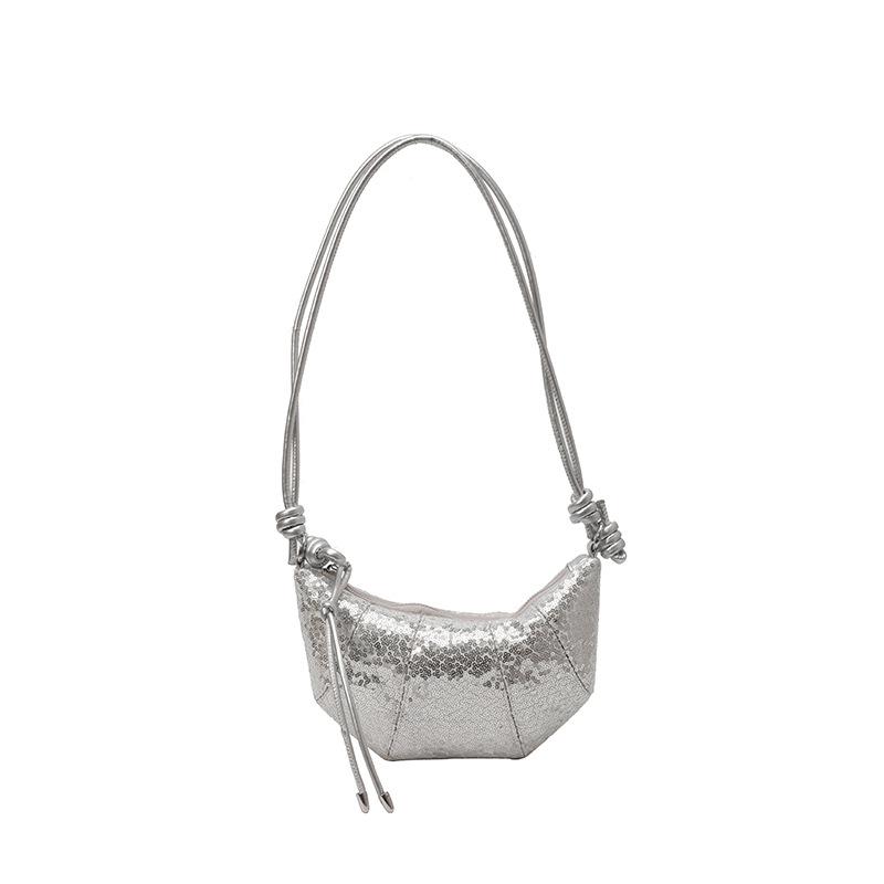 

Personalized croissant 2025 spring and summer new Korean version of fashion niche shoulder bag women s sequined crossbody dumpling bag срібний